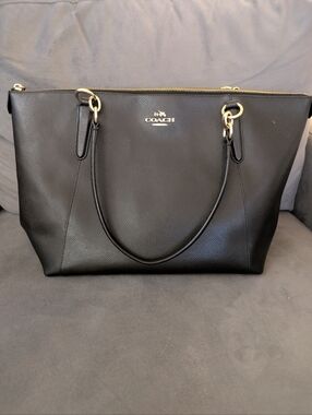 COACH Black Leather Ava Zip-Top Tote